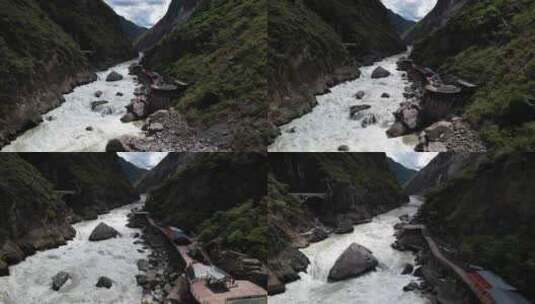 云南香格里拉藏族虎跳峡大桥航拍高清在线视频素材下载