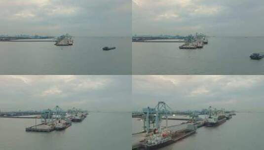 上海宝山宝钢工业码头工厂航拍高清在线视频素材下载