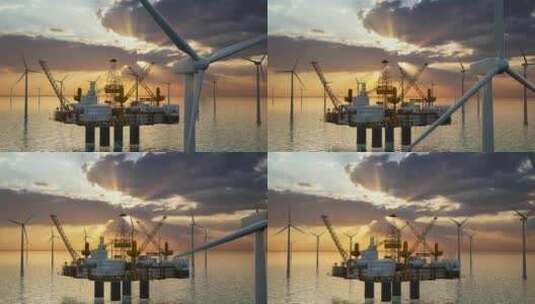 氢可再生海上能源生产、氢气和风力涡轮机高清在线视频素材下载
