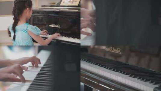 小女孩弹奏钢琴高清在线视频素材下载