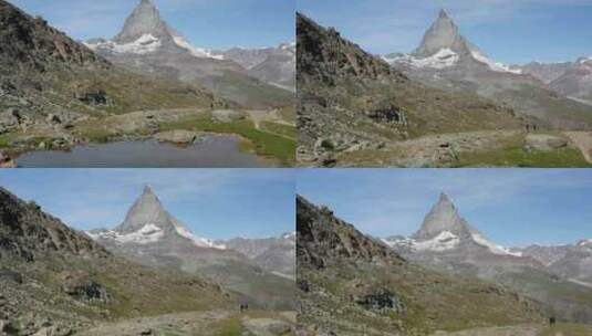 山上的冰川湖，有雪天线高清在线视频素材下载