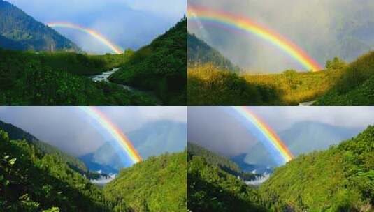 雨后山谷 碧空彩虹 生机盎然光景高清在线视频素材下载