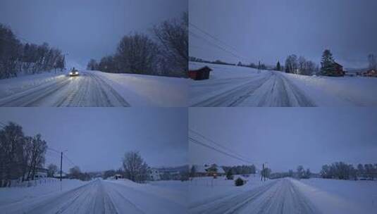 挪威塞尼亚岛北极圈峡湾地貌冬季雪景公路高清在线视频素材下载