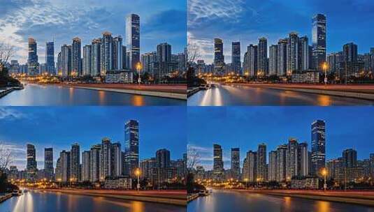 城市夜景灯火辉煌商务区建筑延时摄影高清在线视频素材下载
