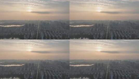 鄂州日出航拍城市日出景观城市清晨朝阳晨曦高清在线视频素材下载