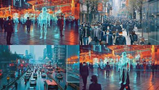 未来都市AI数字人世界：现实虚拟科技驱动高清在线视频素材下载