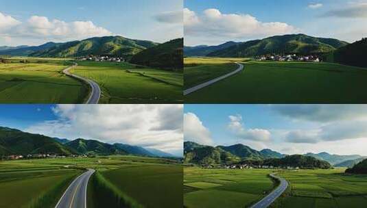 乡村田野山间公路航拍高清在线视频素材下载
