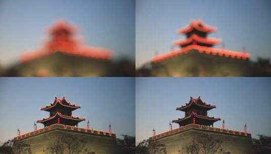 高清落日下的西安著名旅游景点明城墙高清在线视频素材下载