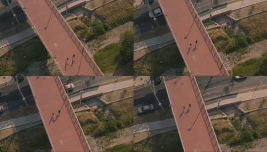 两个人慢跑穿过人行桥高清在线视频素材下载