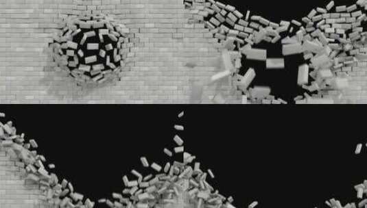 白色砖墙爆裂的Alpha通道动画高清在线视频素材下载