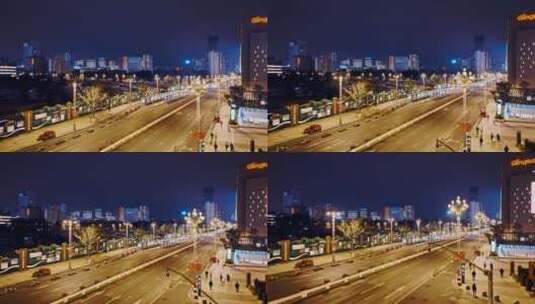 昆明CBD北京路夜景航拍高清在线视频素材下载