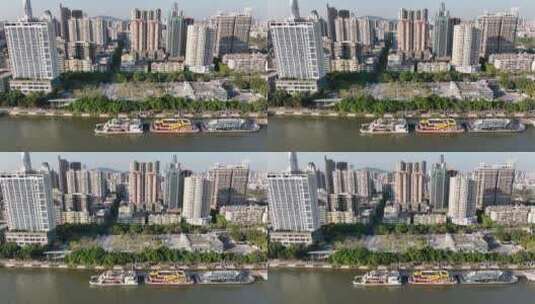 广州大沙头码头航拍高清在线视频素材下载