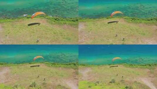 海南万宁海边滑翔伞航拍高清在线视频素材下载