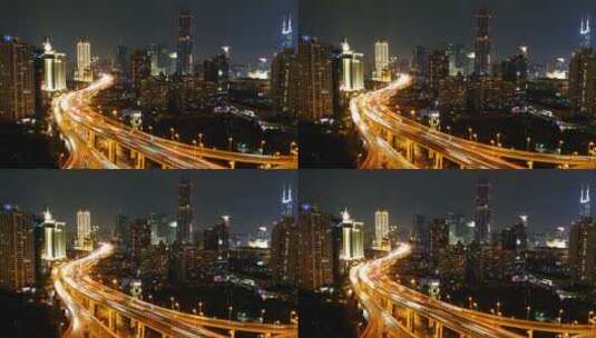 上海南北高架桥夜景车流延时高清在线视频素材下载