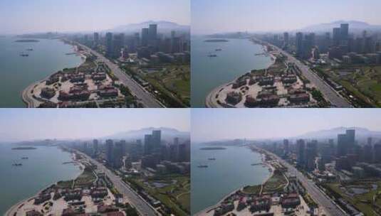 4K 航拍青岛西海岸新区现代建筑街景高清在线视频素材下载