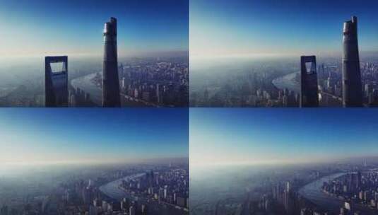 上海陆家嘴三件套航拍高清在线视频素材下载