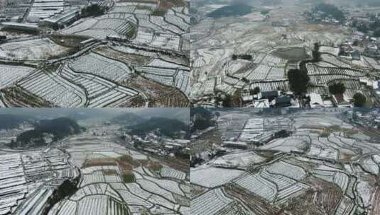 农田冬天雪景4K航拍高清在线视频素材下载