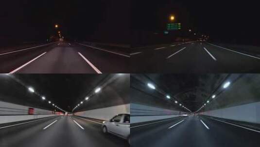 在高速上行驶的车辆第一视角穿梭隧道高清在线视频素材下载