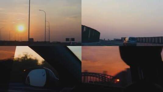 城市高速公路傍晚夕阳开车4k视频素材高清在线视频素材下载
