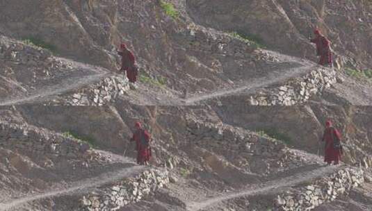西藏老人爬山高清在线视频素材下载