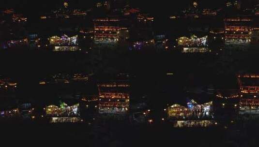 湖南湘西芙蓉镇4A景区夜景航拍高清在线视频素材下载