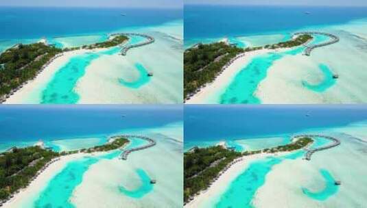 航拍海边度假屋海岛度假酒店沙滩马尔代夫高清在线视频素材下载