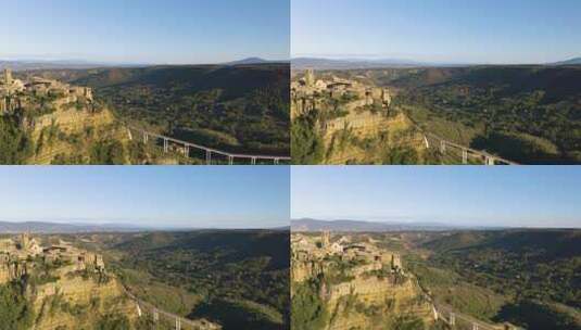 惊人的无人机拍摄揭示了意大利拉齐奥的山顶村Civita di Bagnorego高清在线视频素材下载