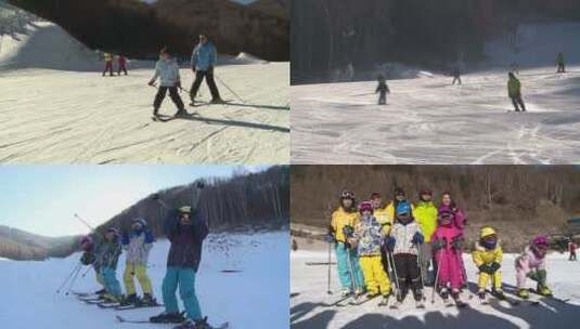 儿童滑雪场滑雪嬉戏高清在线视频素材下载