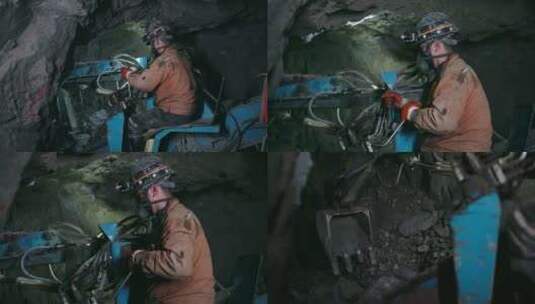 地下300米矿工金矿原矿石开采挖掘高清在线视频素材下载