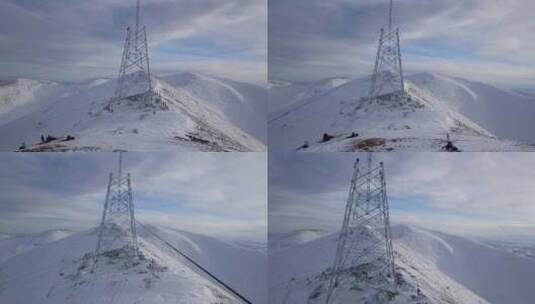4K西藏5200雪山顶特高压立塔建设10高清在线视频素材下载