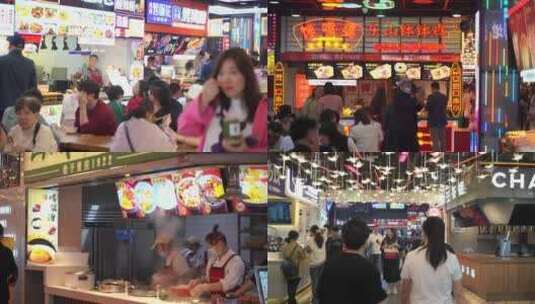 重庆八一路好吃街美食城小吃街游客逛美食街高清在线视频素材下载