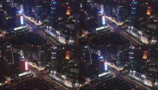航拍广州天河区商圈十字路口交通夜景高清在线视频素材下载