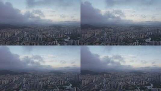 城市清晨云雾缭绕日出航拍高清在线视频素材下载