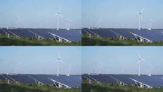 太阳能光伏发电站和风能风力发电站风车高清在线视频素材下载