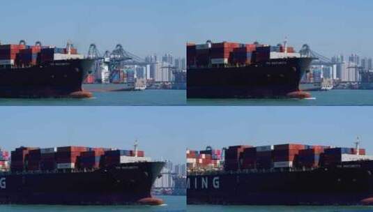 一艘满载货柜的货轮驶离香港葵青货柜码头高清在线视频素材下载