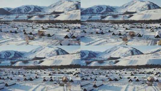 新疆禾木雪景航拍高清在线视频素材下载