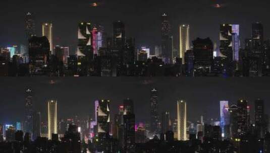 航拍南京新街口高楼建筑夜景灯光车流街道高清在线视频素材下载