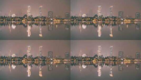 南京玄武湖与金茂广场写字楼夜景延时高清在线视频素材下载