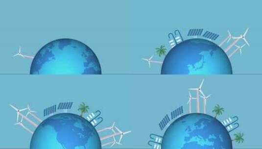 蓝色地球和风力发电的动画高清在线视频素材下载