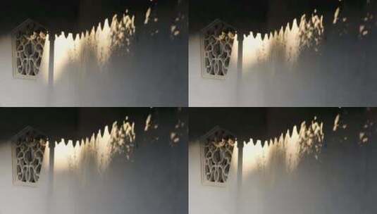 江南古典园林的阳光白墙光影空镜高清在线视频素材下载