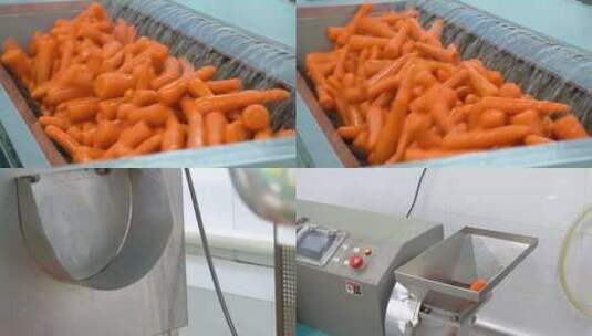 胡萝卜全自动削皮中央厨房净菜加工生产线高清在线视频素材下载