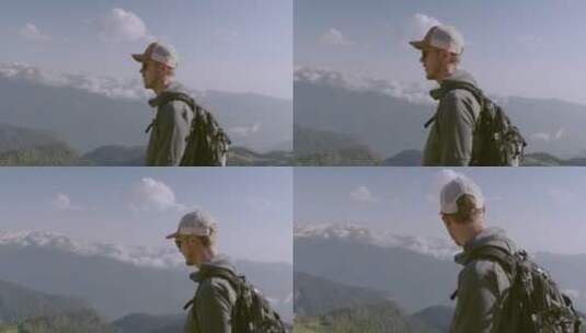在山顶上旅行的男人高清在线视频素材下载