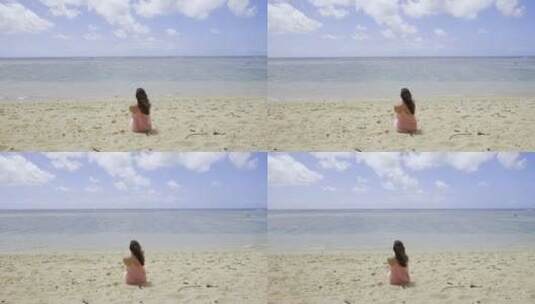 坐在沙滩上的女孩高清在线视频素材下载