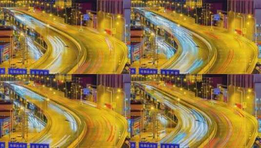 武汉延时摄影城市交通城市快节奏车流慢门高清在线视频素材下载
