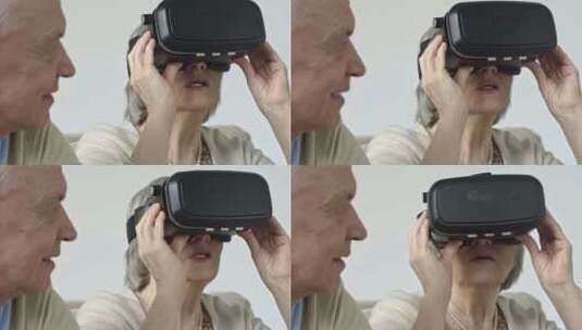 戴虚拟现实眼镜的老年夫妇高清在线视频素材下载