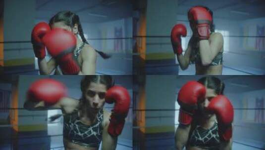 女子拳击手在训练高清在线视频素材下载