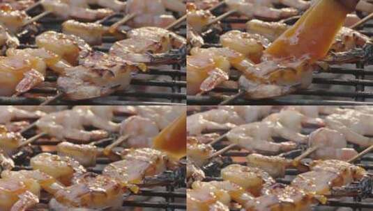 烤虾制作过程高清在线视频素材下载