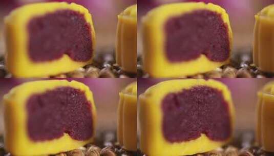 健康美食南瓜紫薯饼皮月饼茶点高清在线视频素材下载