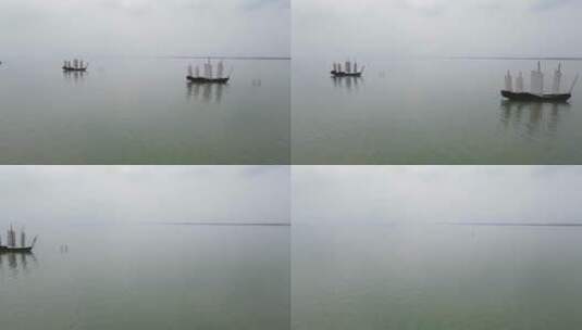 无锡太湖战船4K航拍原素材高清在线视频素材下载