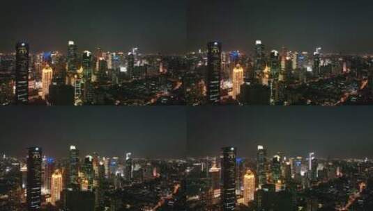 南京西路静安商圈夜景航拍高清在线视频素材下载